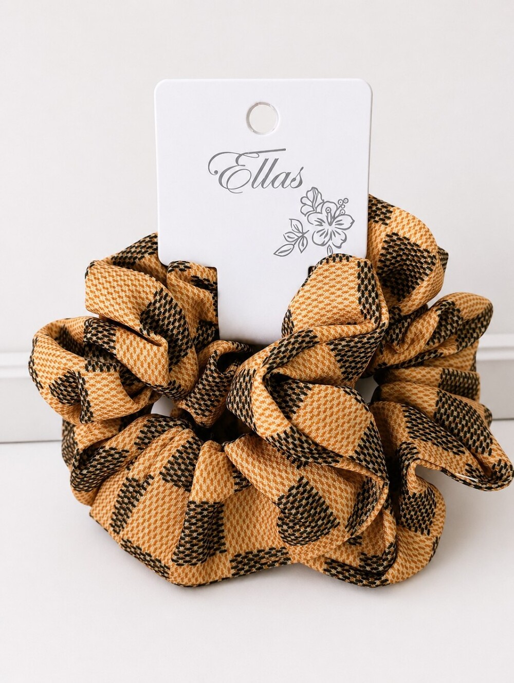 Women's Fashion Houndstooth Scrunchie Set of 2 Hair Accessories Yellow Checkered